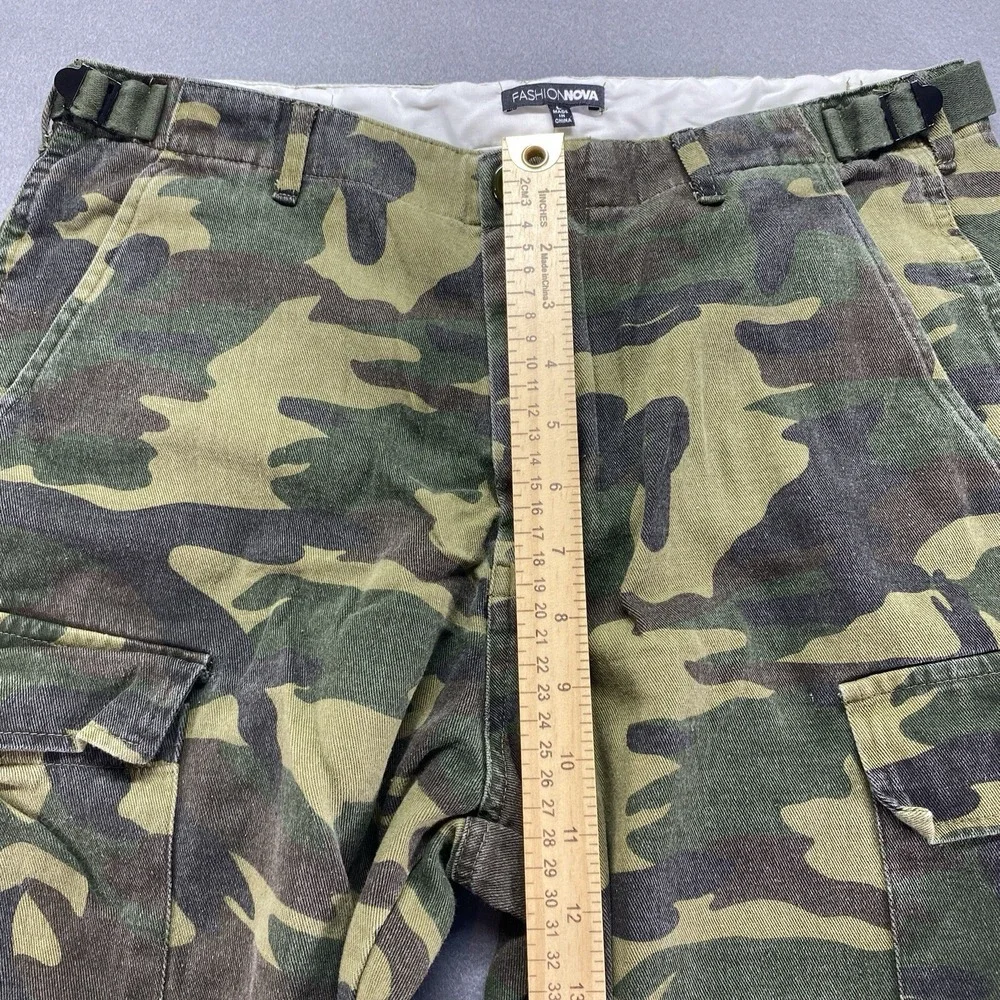 Fashion Nova Cargo Jogger Pants Mens Large Green Camo Adjustable Waist P1753